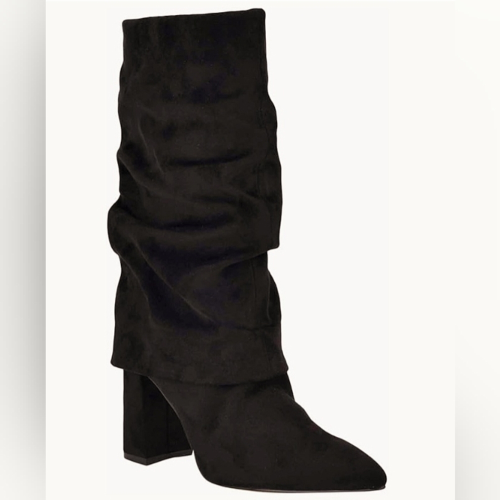 Nine West Francis Mid Calf Elegant Black Heeled FAUX SUEDE Boots Size 7.5 NWT